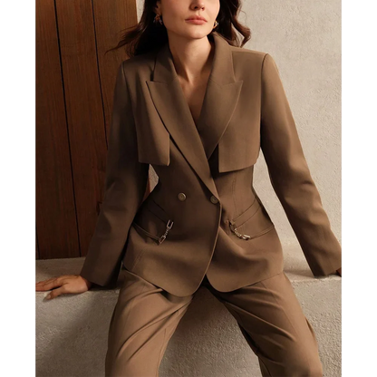 Professional Women's Suit High Quality Two Pieces Peaked Lapel Solid Color Double Button Female Formal Clothes Lady Sets
