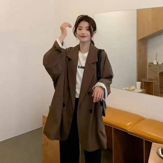 Women's Long Sleeve Blazer Spring Autumn Korean Fashion Casual Loose Office Blazer Versatile Spring Autumn Collection