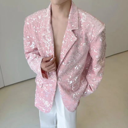Blazer 2025 Autumn New Sequin Patchwork Luxury Elegant Temperament Coat Men's Fashion Handsome Shoulder Pad Coat JY5816
