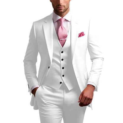 Elegant Men's Formal 3-Piece Slim Fit Wedding Suit with Notch Lapel Blazer Vest Pants for Party Prom Best Man Business Wear