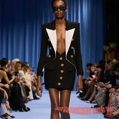 Customized Peaked Lapel Women's 2 Pieces Jacket+Mini Skirt Vintage Double Breasted Blazer Slim Fit Celebrity Party Outerwears