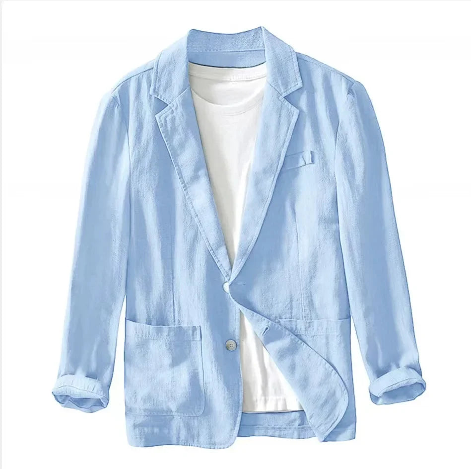 Cotton and Linen Blazer Men's Fashionable Business Casual Outdoor Versatile Travel Lightweight Loose-fitting Retro Style Blazer