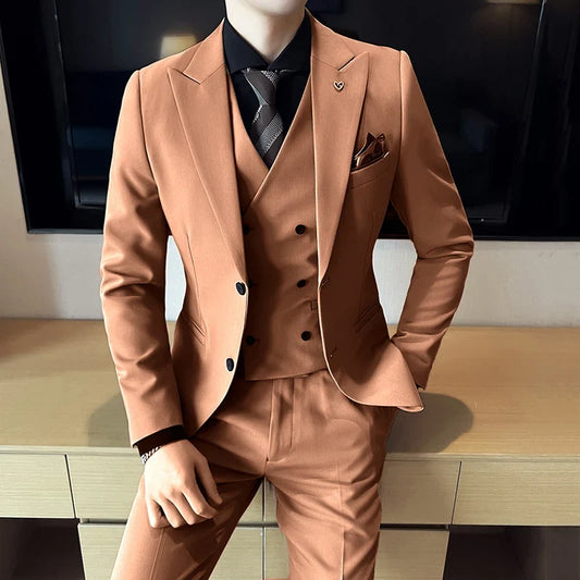 (Blazer+ Vest + Pants) 2025 Latest Design Double Breasted Vest Men's Suit High Quality Business Simples Casual Wedding Tuxedo