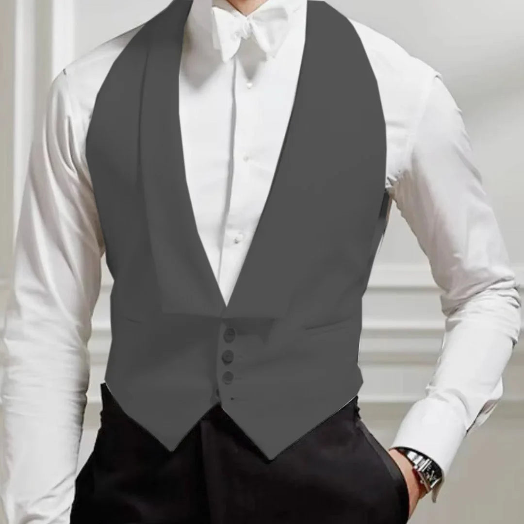 Men Vest Single Button Solid White with Lapel Waistcoat for Weddings & Formal Events