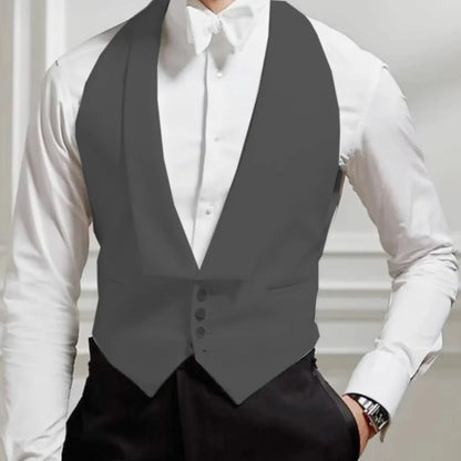 Men Vest Single Button Solid White with Lapel Waistcoat for Weddings & Formal Events