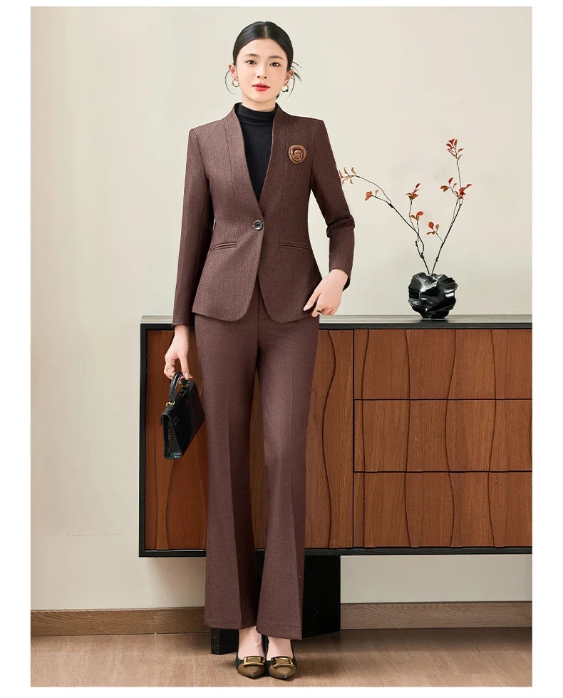 Fashionable professional women's two-piece trousers + suit jacket, slim and elegant. 2025 autumn winter new styles