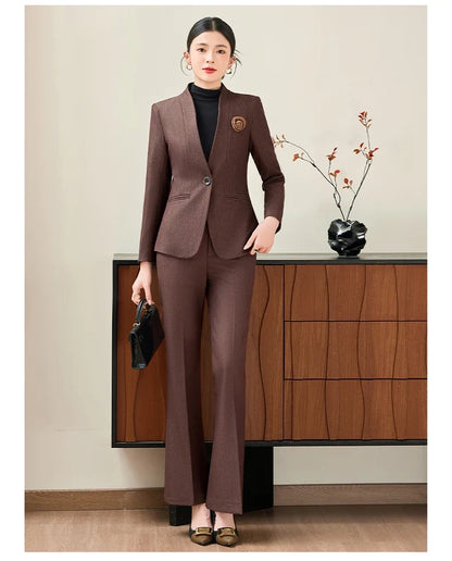 Fashionable professional women's two-piece trousers + suit jacket, slim and elegant. 2025 autumn winter new styles