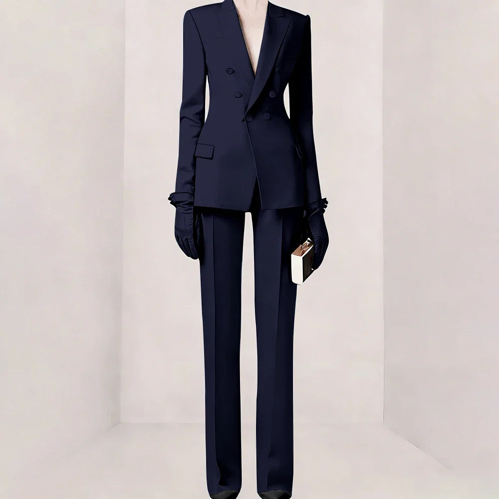 Purple Women Suit Double-breasted Peaked Lapel Two Pieces(Jacket+Pants) Modern Fashion Slim Business Office Lady Set Custom