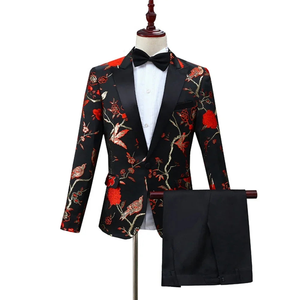 2026 New Exquisite Jacquard Suit Set 2 Pieces For Men Dancing Wear Handsome Classic Peak Lapel Men's Tuxedo Banquet Party Outfit