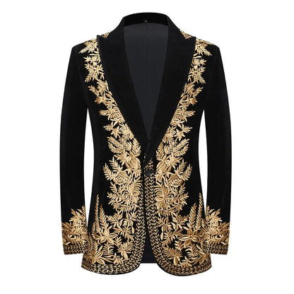 Customied Embroidery Groom Wedding Men's Suit Jackets Black Velvet Slim Fit Stylish Handsome Formal Blazers Banquet Prom Tuxedo