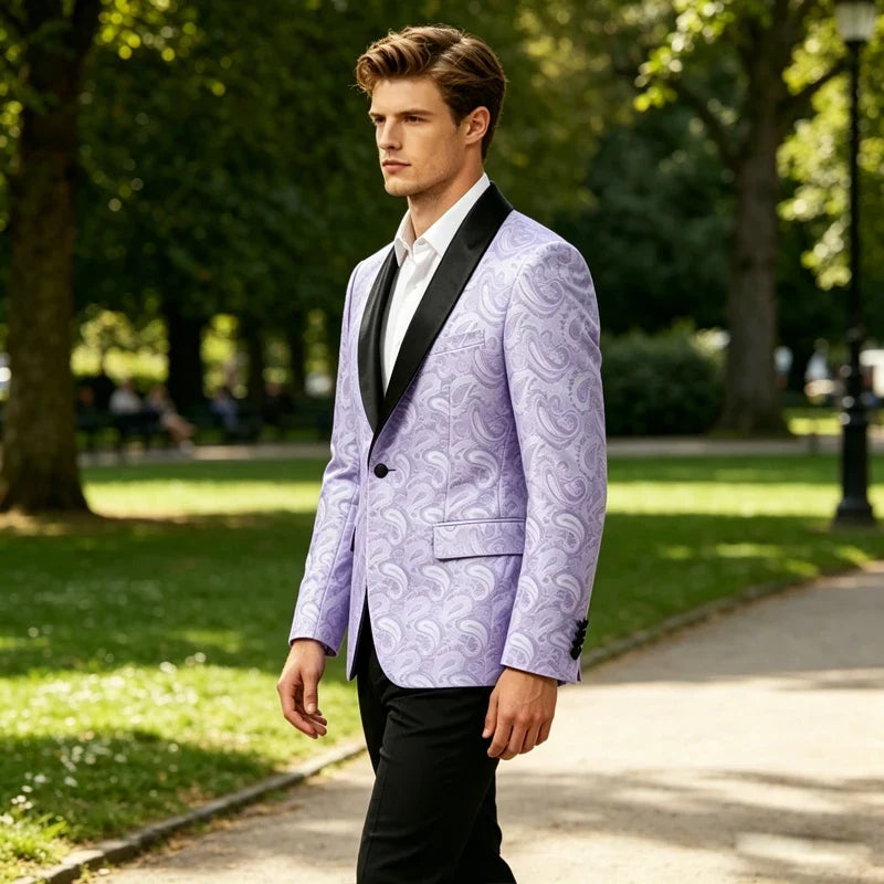 Men's Tuxedo Blazer Paisley Jacquard Shawl Lapel Single Button Slim Fit Jacket for Wedding Party Prom
