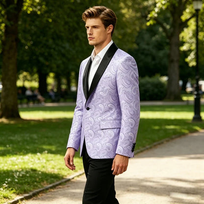 Men's Tuxedo Blazer Paisley Jacquard Shawl Lapel Single Button Slim Fit Jacket for Wedding Party Prom