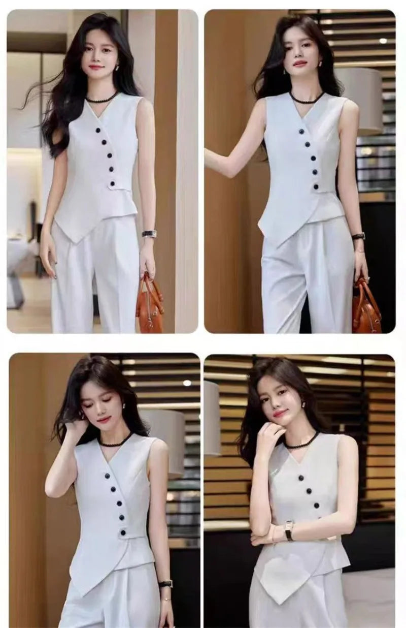 Office Female Suits Vest Coat Spring Summer V-Neck Diagonal Buckle Sleeveless Blazers Jacket Women Fashion Thin Slim Waistcoat