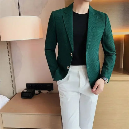 Men's Single Breasted Blazer – Korean Style Suit Jacket for Business & Smart Casual