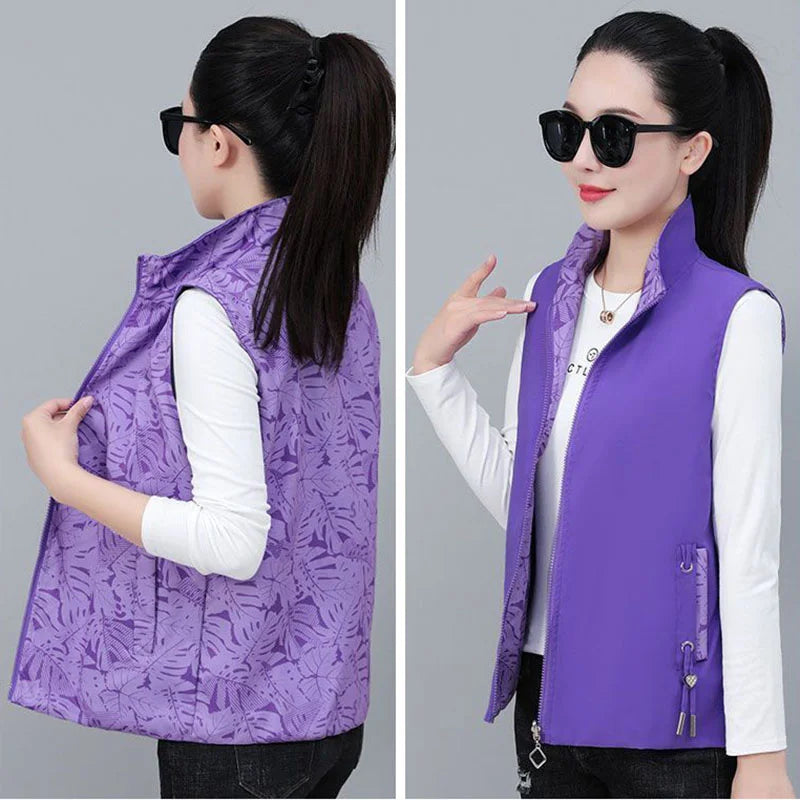 2026 Spring Autumn Women Double-sided Vest Fashion Stand Up Collar Sleeveless Jacket Female Waistcoat Casual Tops Chaleco Mujer
