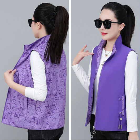 2026 Spring Autumn Women Double-sided Vest Fashion Stand Up Collar Sleeveless Jacket Female Waistcoat Casual Tops Chaleco Mujer