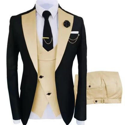 3 Pieces Slim Fit Men's Tuxedo Suits Formal Business Groom Costume for Wedding Party Prom - Jacket Pant Vest Set