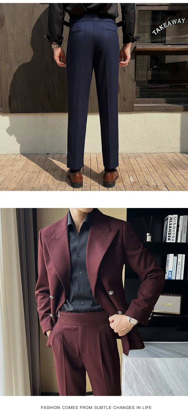 (Jackets+Pant)Fashion Double Breasted Design Men Suit Italian Style Luxury Elegant Business Social Wedding Dress Thick Suit 2Pcs