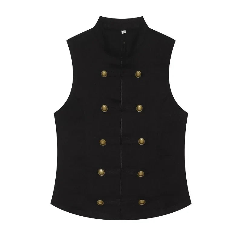 Button Up Vest Tops For Women Sleeveless Office Wear Khaki Crop Black Top Slim Fit Casual Waistcoat Top Zip Up Women’s Tops