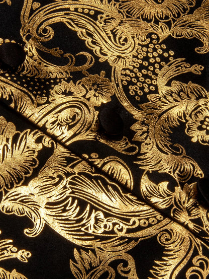 Men's Vest 4-Piece Set Golden Paisley Floral Formal Waistcoat for Wedding & Party