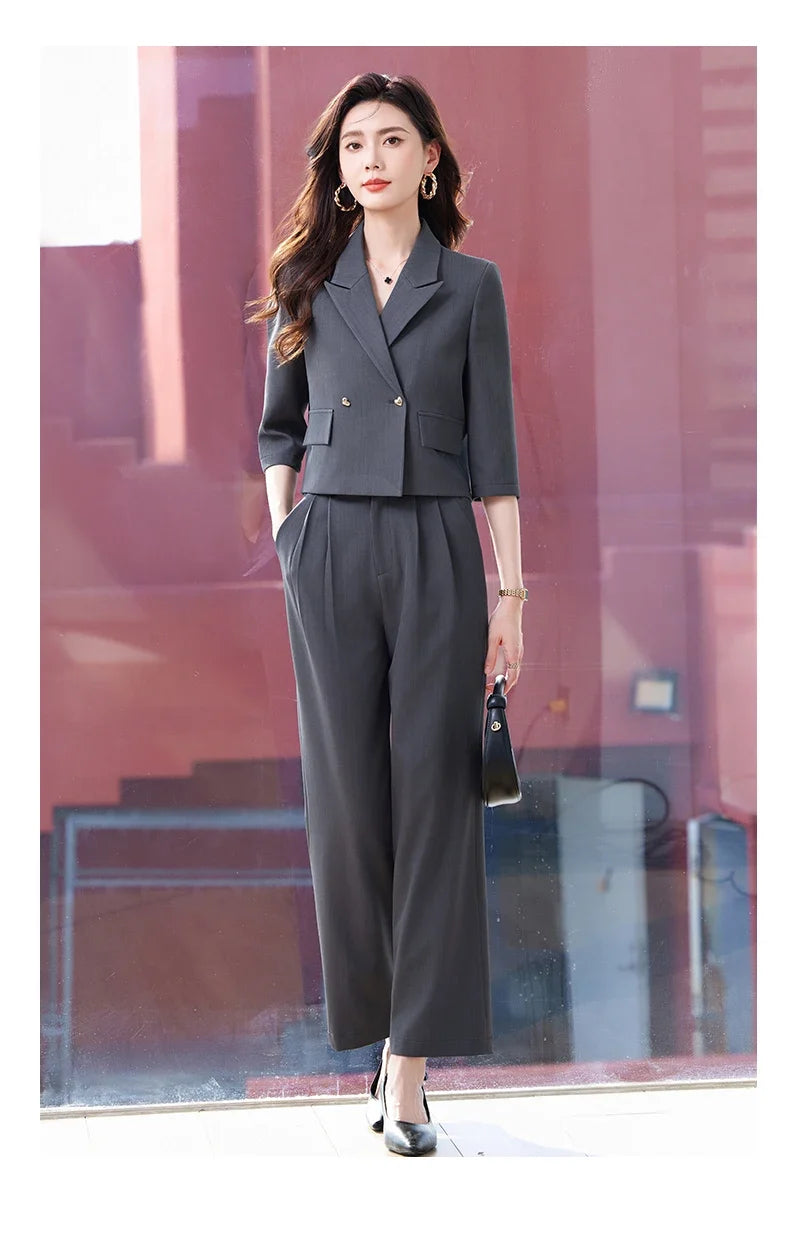 2025 New Fashionable Professional Womens Mid-Sleeve Suit Jacket + Pants. Soft and Comfortable