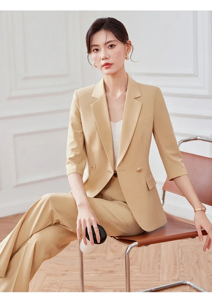 Mid-sleeved fashionable business women's clothing, high-quality two-piece suit jacket + pants, new spring 2026