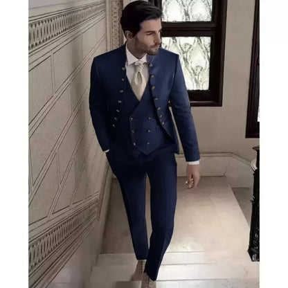 Men's 3 Piece Formal Suit Wedding Groom Tuxedo Khaki Slim Fit Blazer Jacket Pants Vest Set Male Traditional Wedding Attire