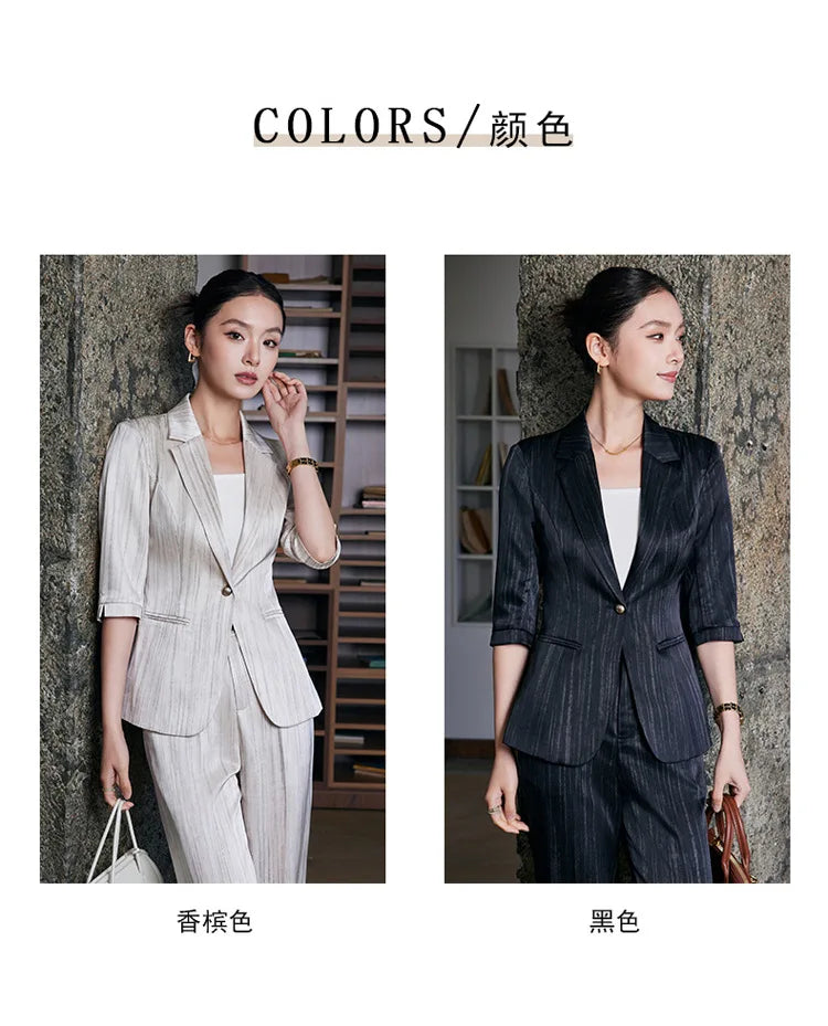 Elegant Women 2025 Spring Summer Professional Suit OL Business Interview Manager Commuting Work Wear Blazer And Pants Sets