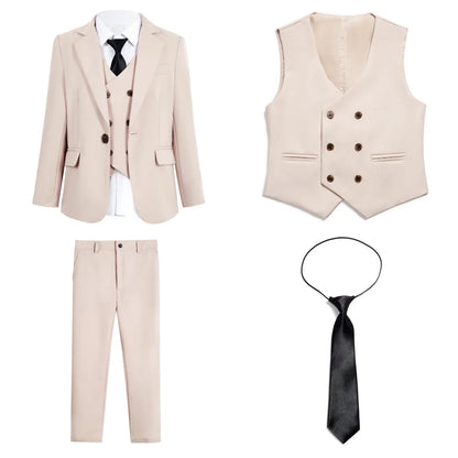 Boys 4-Piece Formal Suit Set – Kids Wedding & Prom Tuxedo with Jacket, Vest, Pants & Tie