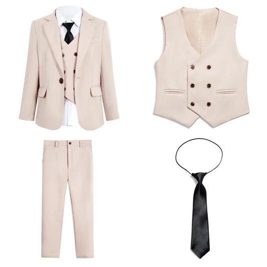 Boys 4-Piece Formal Suit Set – Kids Wedding & Prom Tuxedo with Jacket, Vest, Pants & Tie
