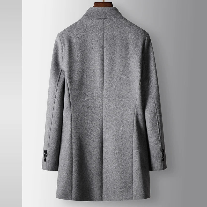 High-quality, Fashionable, Stylish, Versatile, for Banquets, Shopping, Trendy Business, Casual, Solid-color Men's Woolen Overcoa