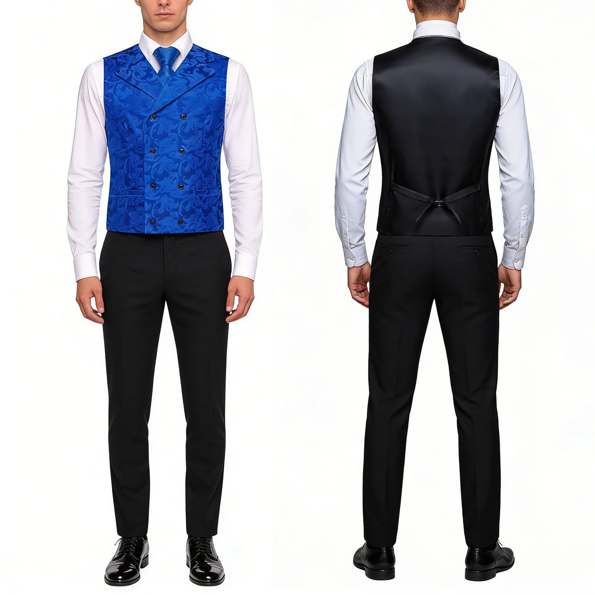 Men's Double Breasted Vest Set – Floral Jacquard Waistcoat with Tie, Pocket Square & Cufflinks for Weddings & Formal Events
