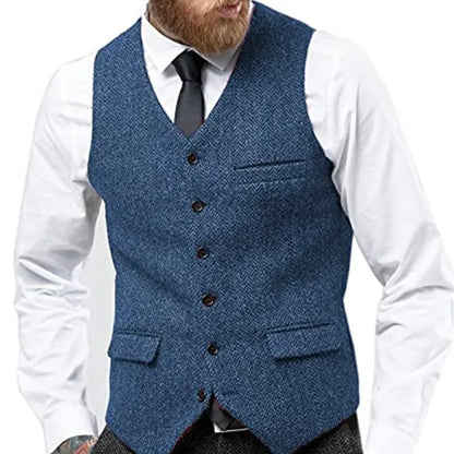 Men's Herringbone Waistcoat Single Breasted Slim Fit Suit Vest for Wedding & Formal Occasions