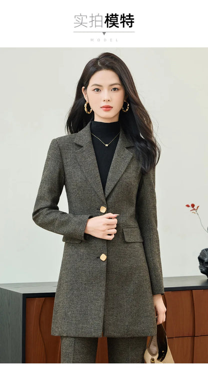 High End Windbreaker Coat Professional Suit Female Autumn Winter Formal Ladies Lengthen Business Suits Women Work Office Uniform