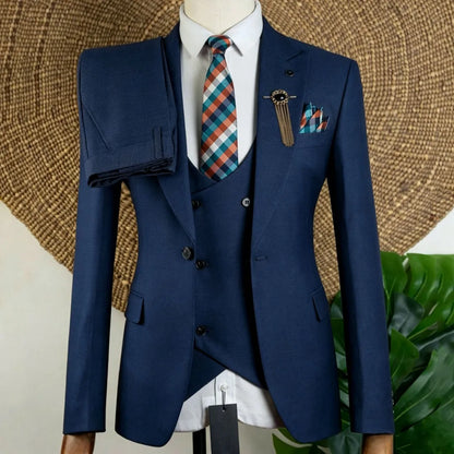 Men Suit Brown 3 Piece Solid With Lapel For Wedding Groom Birthday Banquet Party Prom Business Office Work Jacket Vest Pants