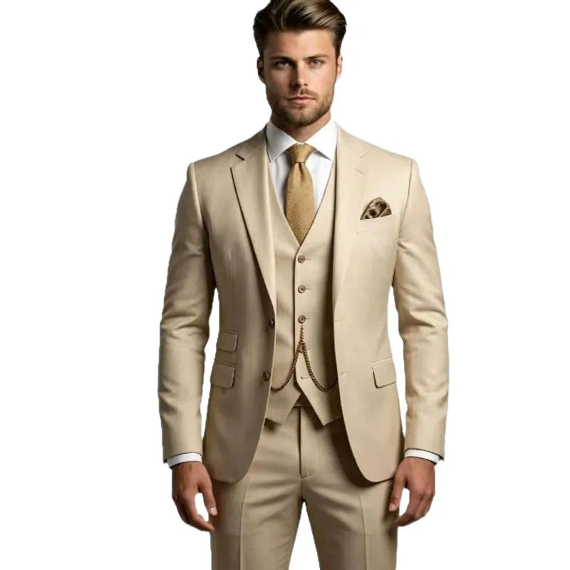 Costume 3 Pièces pour Homme, Revers, Formel, de Mariage, Tuxedo Solide Veste Gilet Pantalon pour Soirée, Bal, Quotidien, Décontracté, Business