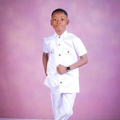 Boy Suits Fashion Short Sleeves Single Breasted Children's Clothing Summer Stand Collar Formal Fashion Daily Kids Clothes