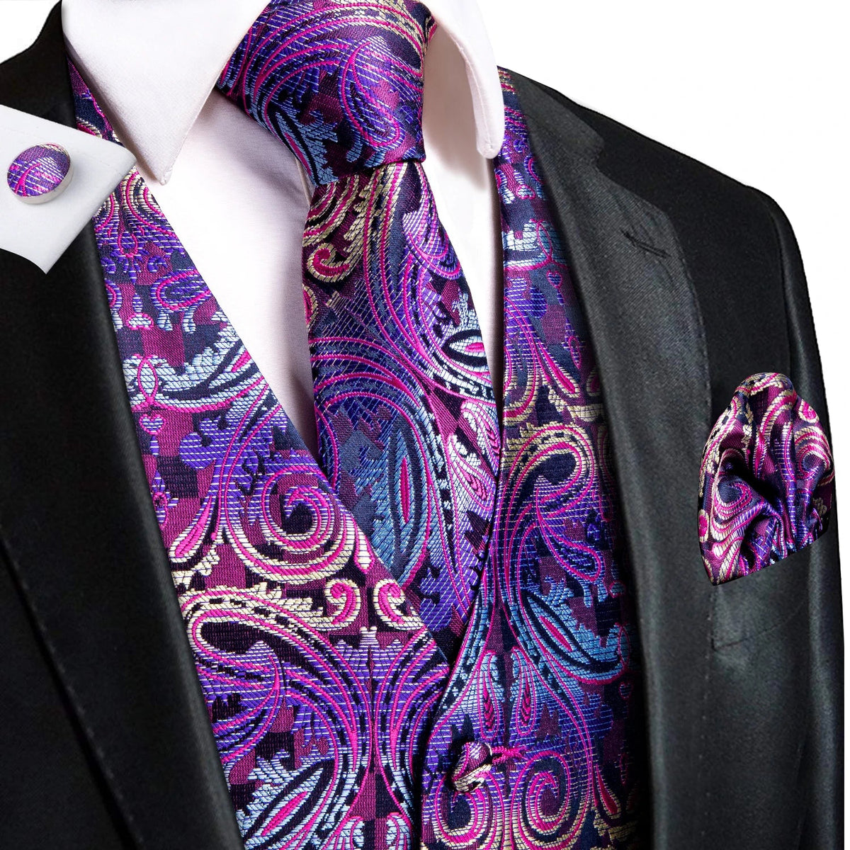 Men's Floral Paisley Vest and Tie Set – Formal Waistcoat with Necktie and Pocket Square for Weddings and Business Events