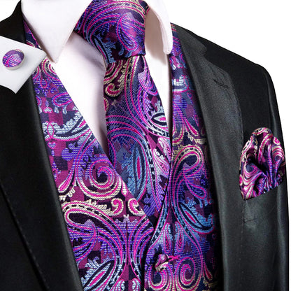 Men's Floral Paisley Vest and Tie Set – Formal Waistcoat with Necktie and Pocket Square for Weddings and Business Events