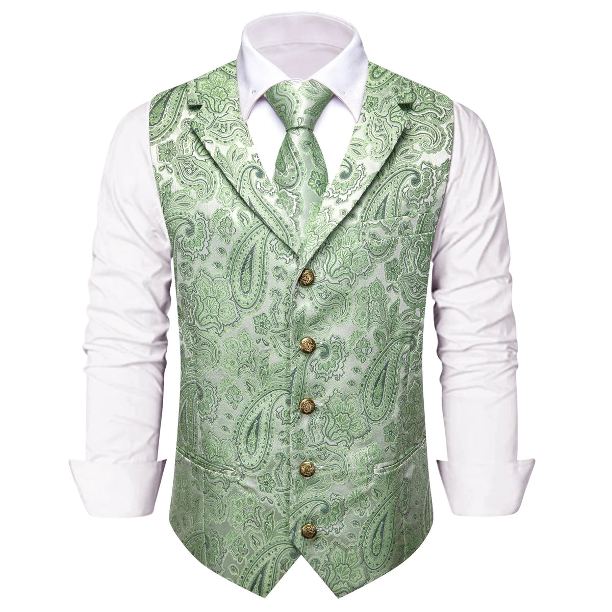 Men's Paisley Waistcoat with Matching Tie, Pocket Square and Cufflinks Set for Weddings and Business Events