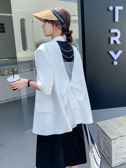 Summer New Women's Blazer Short Sleeves Back Bowknot Chain Niche Design Elegant High-end Sweet Ins Chic Tide Jacket HK14700