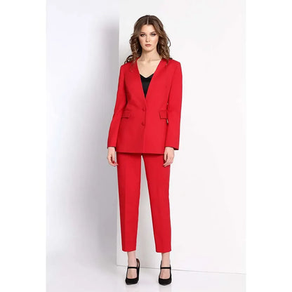 Red V-neck Suit Two Pieces(Jacket+Pants) Set New Fashion Elegant Solid Color High Quality Women's Blazer Office Set