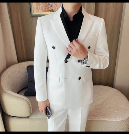 British Style Double Breasted Formal Suit Jacket Men High Quality Slim Casual Business Blazers Wedding Banquet Party Coats 2025