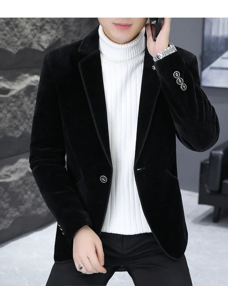 2025 Autumn Suit Men's Fashion Handsome Trend All Matching Woolen Youth Slim Small Suit Dress Single West Coat Coat  M-4XL