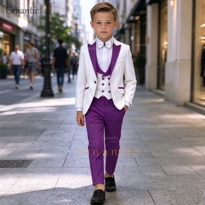 Boys Suit 3 Piece Custom Made Formal Tuxedo – Kids Blazer Vest Pants Set for Weddings & Special Occasions