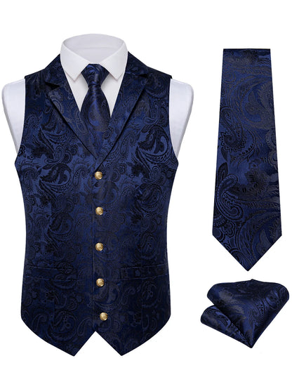 Men's Formal Vest Set with Paisley Pattern, Tie, Pocket Square & Cufflinks for Party & Events