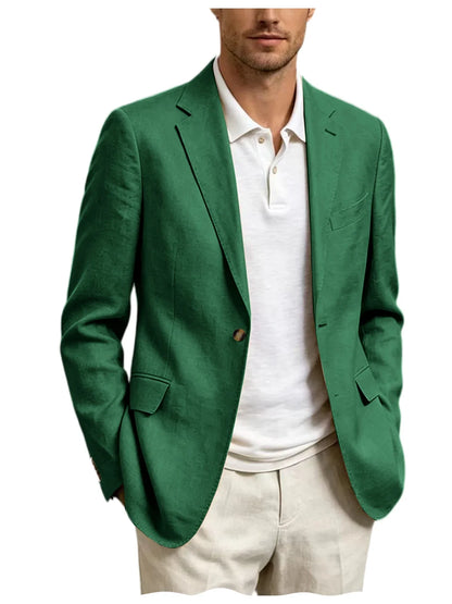 Men's Linen Blend Blazer One Button Lightweight Casual Business Suit Jacket Slim Fit Formal Sport Coat For Wedding Party Office