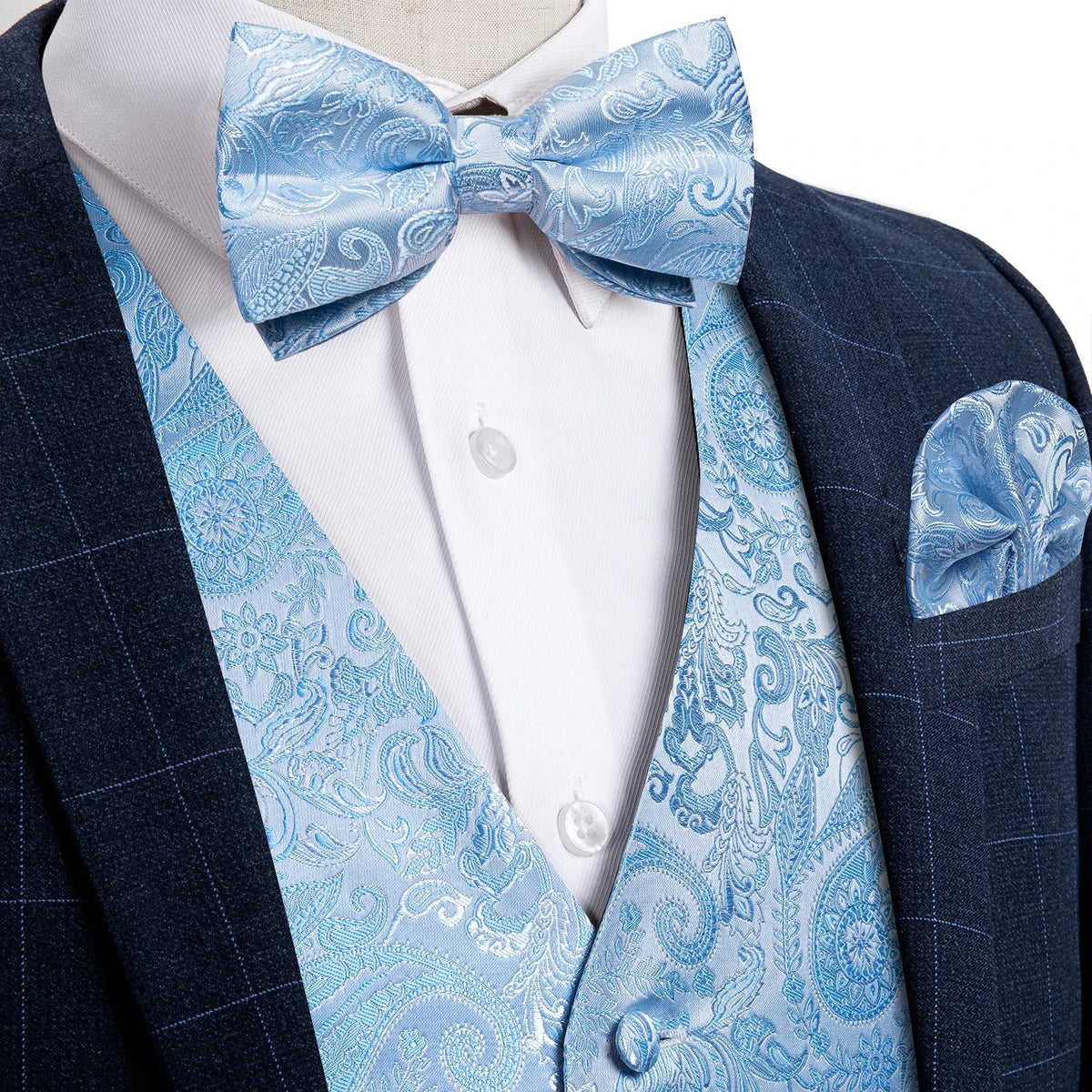 Men's Paisley Suit Vest with Bow Tie Set for Weddings and Formal Events