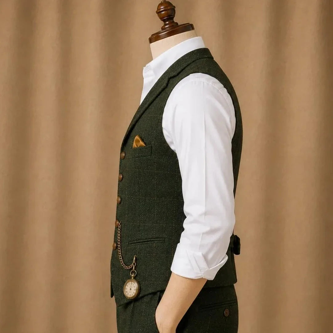Men's Herringbone Vest Single Breasted Formal Waistcoat for Wedding & Business
