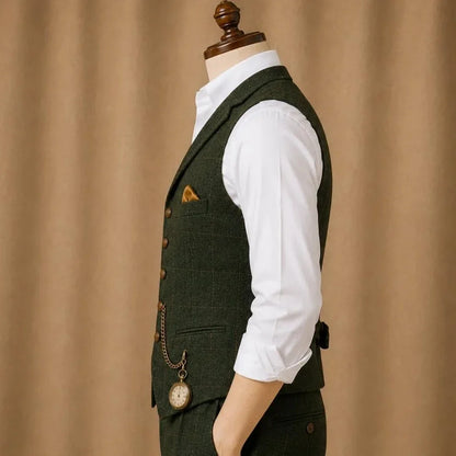 Men's Herringbone Vest Single Breasted Formal Waistcoat for Wedding & Business